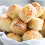 Two Ingredient Dough Pretzel Bites served warm with sesame seeds