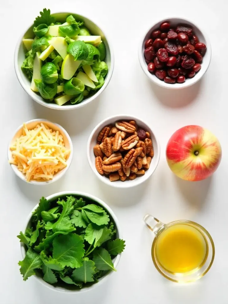 Easy Brussels Sprout Kale and Apple Salad with Sharp Cheddar Turkey Bacon ingredients