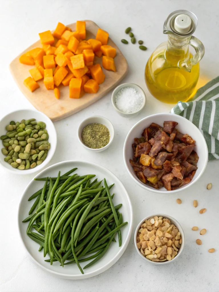 Roasted Green Beans and Butternut Squash with Turkey Bacon ingredients