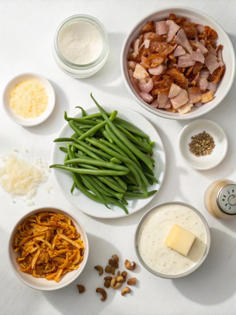 Southern Green Beans Casserole with Turkey Bacon ingredients
