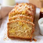 Hawaiian banana bread with pineapple and coconut slices
