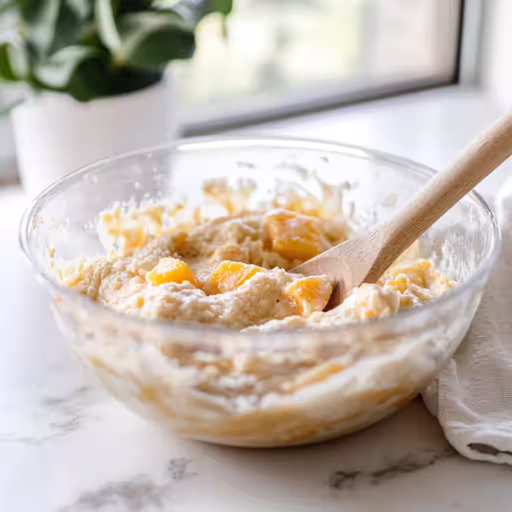 Mixing peach bread batter