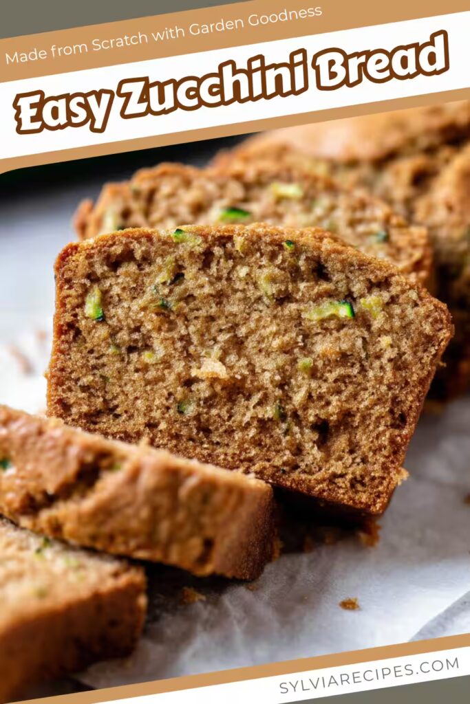 easy zucchini bread sliced with garden-fresh ingredients