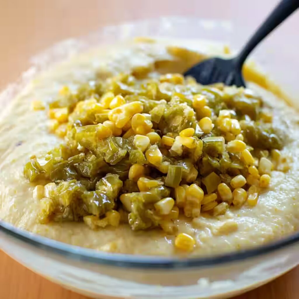 Hatch Chile Cornbread brings smoky, sweet flavor with roasted green chiles and corn ; perfect with chili, soups, or eggs