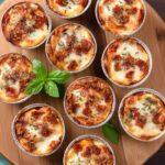 freshly baked pizza pot pies in foil muffin tins with golden cheese and herbs