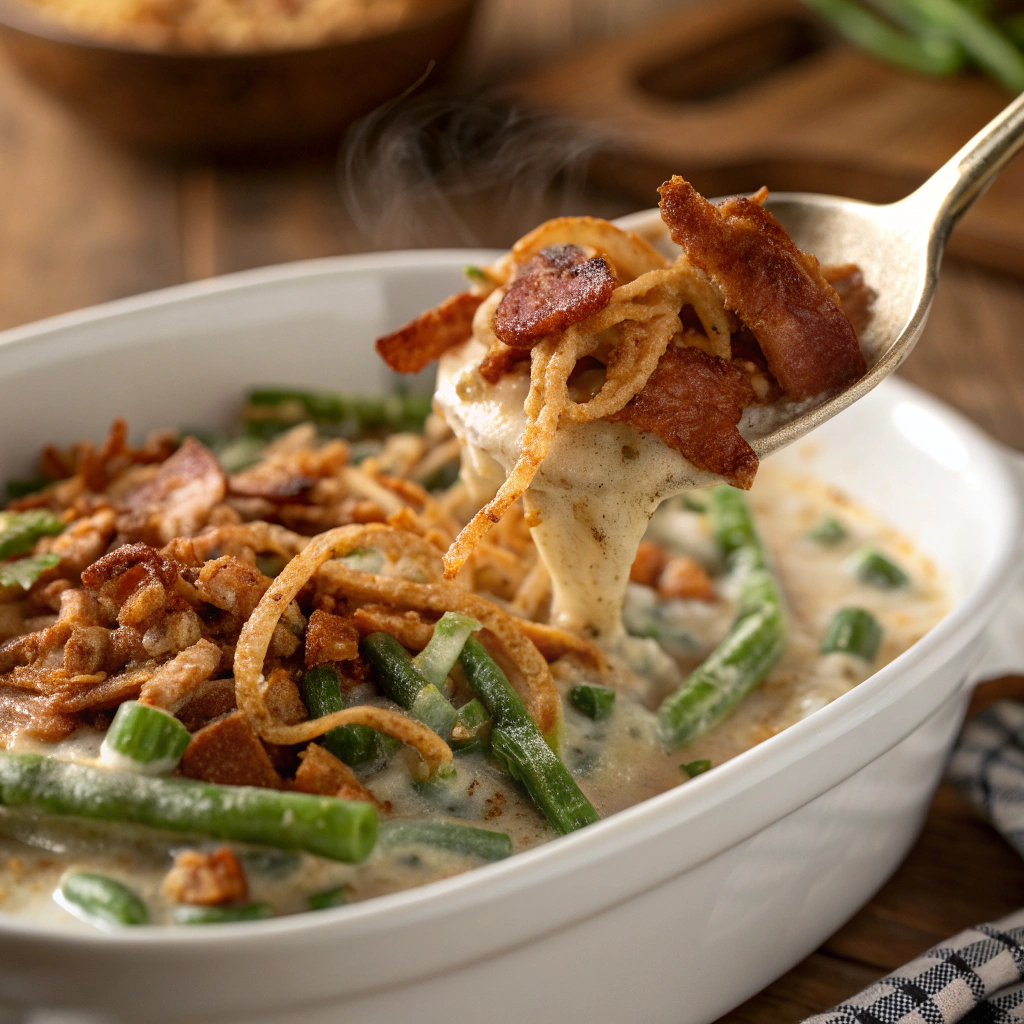 Southern Green Beans Casserole with Turkey Bacon